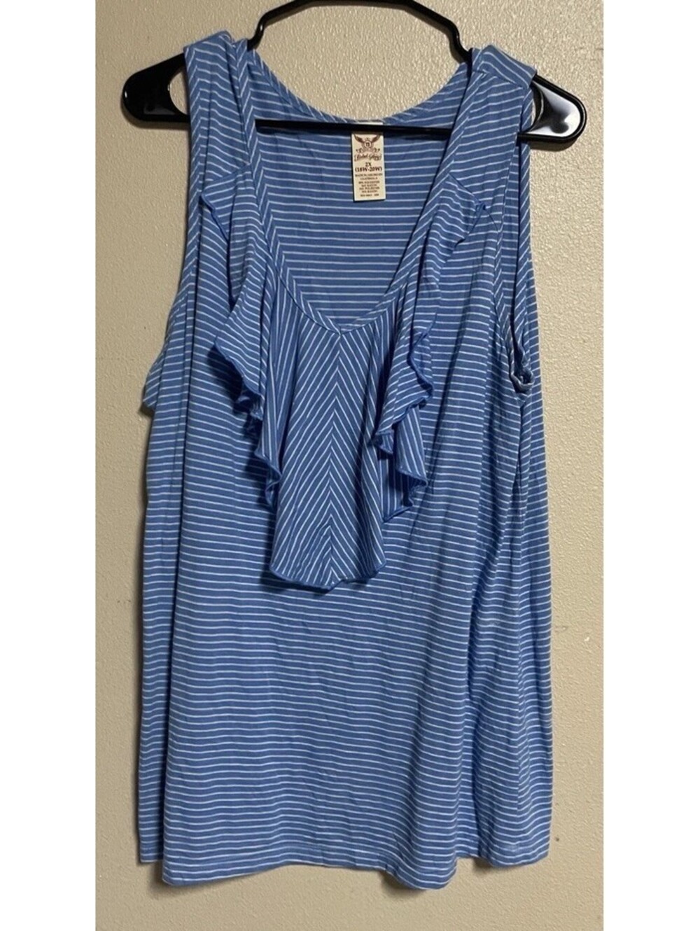 Plus Size Sleeveless Blouse Blue White Striped Ruffled Faded Glory 20/22 2x